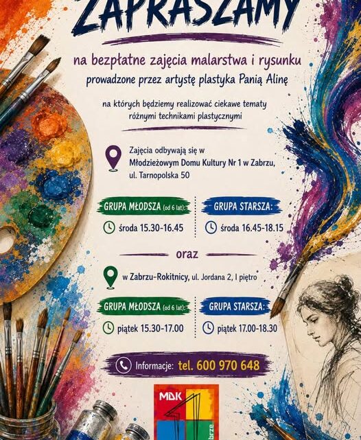 Bezpłatne zajęcia z malarstwa i rysunku w MDK